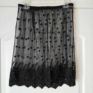 Midi Skirt Sheer Mesh Lace Embroidered Fairy Grunge Floral Goth Womens 6